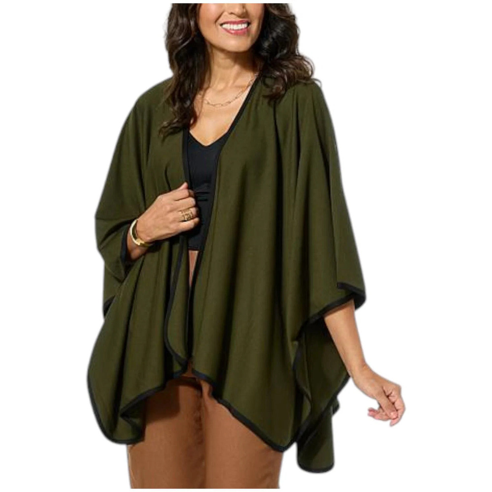 Antthony Women's Originals Ruana w Contrast Binding Olive - Regular